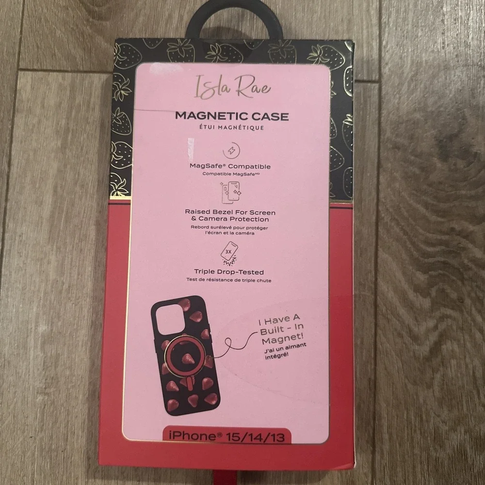 Isla Rae Protective iPhone Case 13 / 14 / 15 MagSafe‎ Magnetic Strawberries NEW